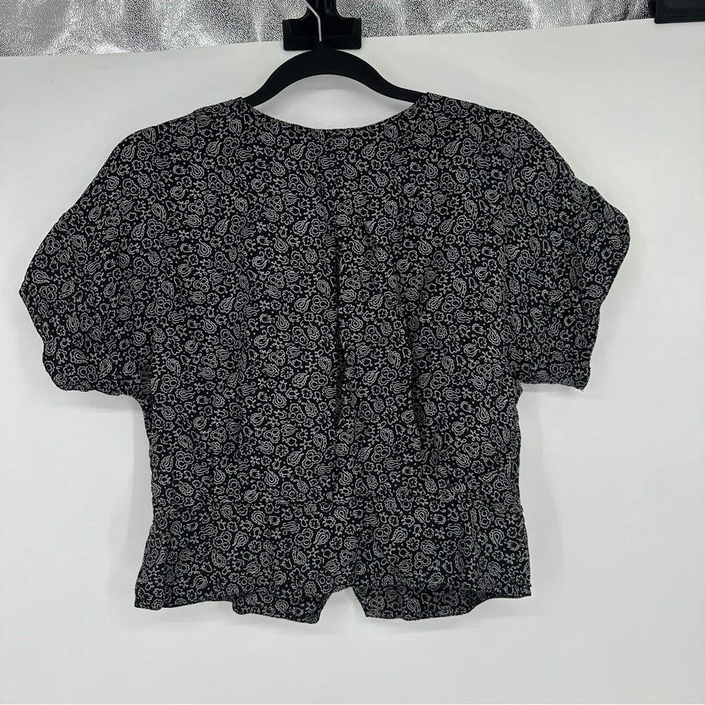 Madewell Pleated Black & White Short Sleeve Top Medium - Picture 6 of 7